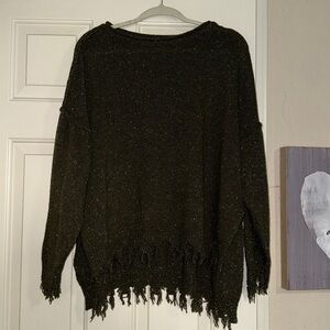 SHEIN Curve Green Distressed Knit Sweater